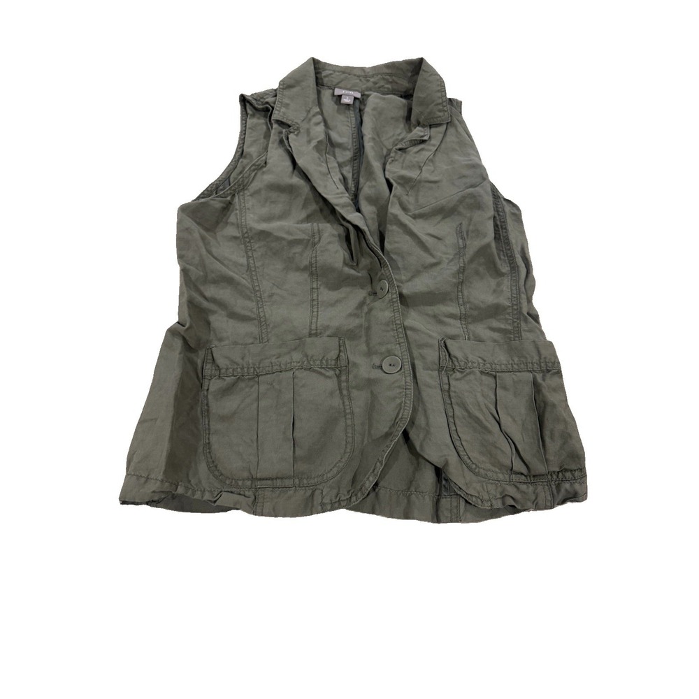 J.Jill Silk Linen Utility Vest M Olive Green Safari Blazer Pockets